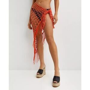 Agua Bendita Catty Handmade Crochet Fringe Pareo Orange Cover up One Size